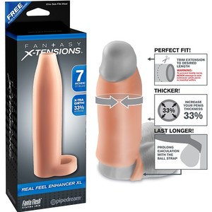 PD4120-21 Насадка увеличитель Real Feel Enhancer XL с кольцом на мошонку, телесная