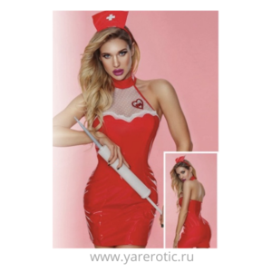 Костюм медсестры лакированный красный Nurse ( без шприца) OS