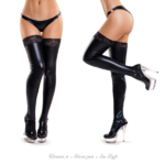 Чулки Glossy из материала Wetlook со вставкой из кружева, черный, S