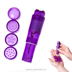 Мини вибратор Erotist Adult Toys с насадками, ABS пластик, фиолетовый, 11 см