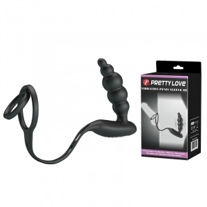 Вибромассажер простаты с двойным эрекционным кольцом PrettyLove Vibrating Penis Sleeve III, черный